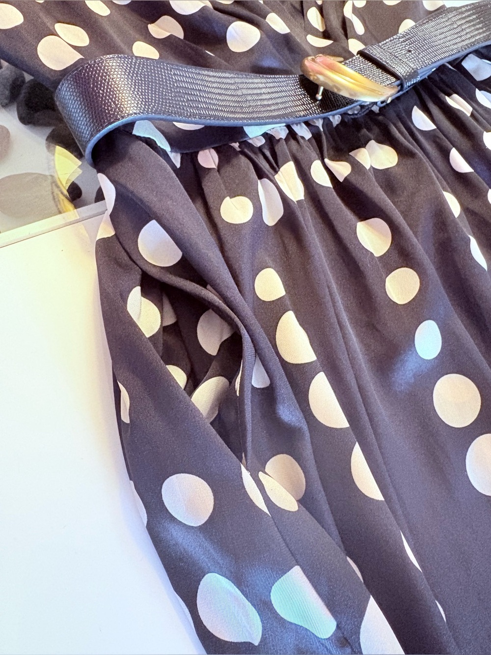 Donna Karan Black and Cream Polka Dot Halter Midi Dress - Picture 6 of 13